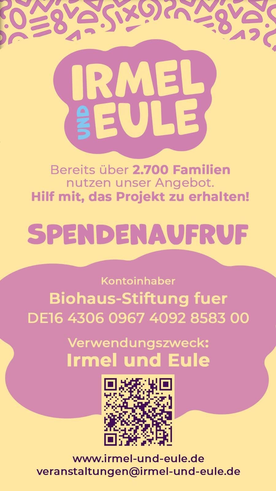 Spendenaufruf für Irmel und Eule – damit Familienangebote sichtbar bleiben